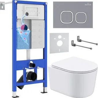 Roxen Simple Compact в комплекте с инсталляцией StounFix Dual Fresh 6 в 1 966428 (кнопка: серый бетон)
