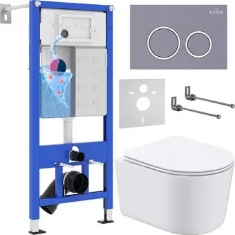 Roxen Simple Compact в комплекте с инсталляцией StounFix Dual Fresh 6 в 1 966133 (кнопка: серый бетон)