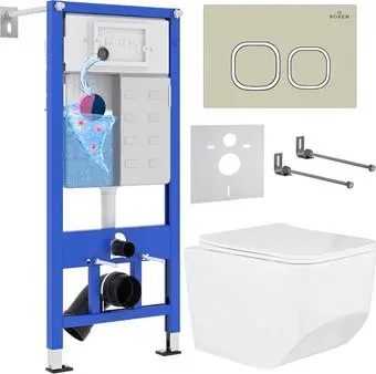 Roxen Boro в комплекте с инсталляцией StounFix Dual Fresh 6 в 1 966532 (кнопка: бежевый)
