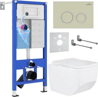 Roxen Boro в комплекте с инсталляцией StounFix Dual Fresh 6 в 1 966244 (кнопка: бежевый)