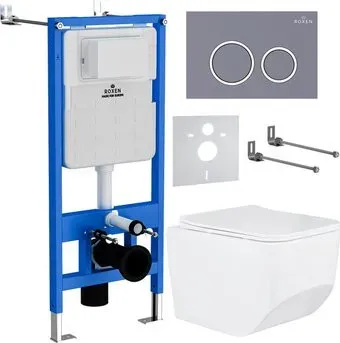 Roxen Boro в комплекте с инсталляцией StounFix Dual Fresh 6 в 1 966110 (кнопка: серый бетон)