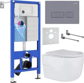 Roxen Porto в комплекте с инсталляцией StounFix Dual Fresh 6 в 1 966779 (кнопка: серый гранит)