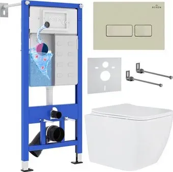 Roxen Cube в комплекте с инсталляцией StounFix Dual Fresh 6 в 1 966634 (кнопка: бежевый)