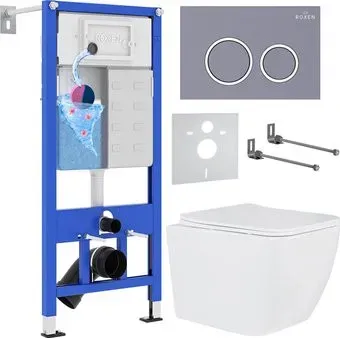 Roxen Cube в комплекте с инсталляцией StounFix Dual Fresh 6 в 1 966075 (кнопка: серый бетон)