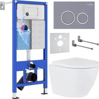 Roxen Antares 530185-02 в комплекте с инсталляцией StounFix Dual Fresh 6 в 1 966055 (кнопка: серый бетон)