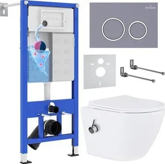 Roxen Antares Bidet в комплекте с инсталляцией StounFix Dual Fresh 6 в 1 966135 (кнопка: серый бетон)