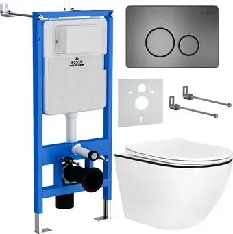 Roxen Antares Black в комплекте с инсталляцией StounFix Dual Fresh 6 в 1 964894 (кнопка: оружейная сталь)