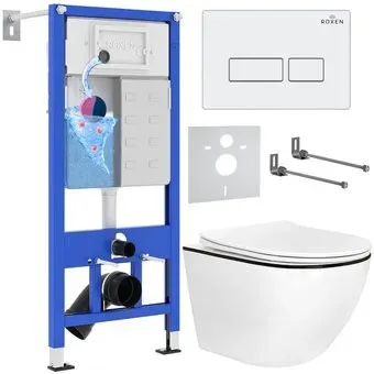 Roxen Antares Black в комплекте с инсталляцией StounFix Dual Fresh 6 в 1 964744 (кнопка: белый глянец)