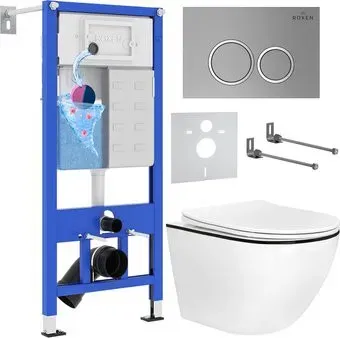 Roxen Antares Black в комплекте с инсталляцией StounFix Dual Fresh 6 в 1 964670 (кнопка: хром матовый)