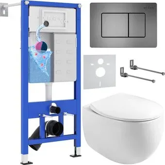 Roxen Egg в комплекте с инсталляцией StounFix Dual Fresh 6 в 1 964215 (кнопка: оружейная сталь)