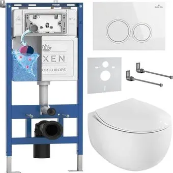 Roxen Egg в комплекте с инсталляцией StounFix Dual Fresh 6 в 1 964008 (кнопка: белый глянец)