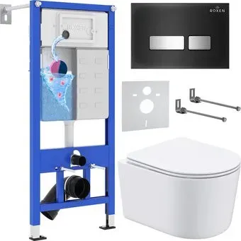 Roxen Simple Compact в комплекте с инсталляцией StounFix Dual Fresh 6 в 1 965318 (кнопка: черное стекло)