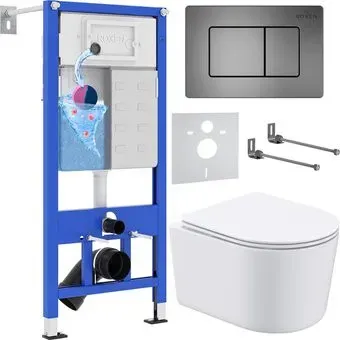 Roxen Simple Compact в комплекте с инсталляцией StounFix Dual Fresh 6 в 1 954681 (кнопка: оружейная сталь)