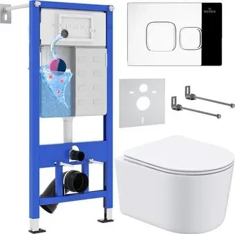 Roxen Simple Compact в комплекте с инсталляцией StounFix Dual Fresh 6 в 1 918025 (кнопка: хром глянец)