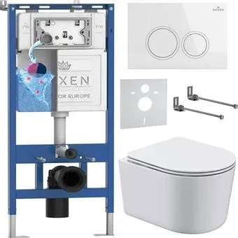 Roxen Simple Compact в комплекте с инсталляцией StounFix Dual Fresh 6 в 1 906789 (кнопка: белый глянец)