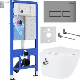 Roxen Antares Bidet в комплекте с инсталляцией StounFix Dual Fresh 6 в 1 959767 (кнопка: хром матовый)