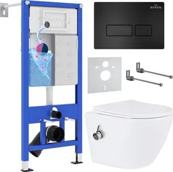 Roxen Antares Bidet в комплекте с инсталляцией StounFix Dual Fresh 6 в 1 958156 (кнопка: черный матовый)
