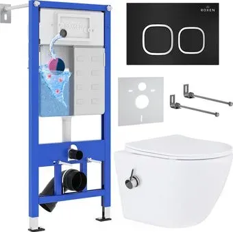 Roxen Antares Bidet в комплекте с инсталляцией StounFix Dual Fresh 6 в 1 938621 (кнопка: черный матовый)