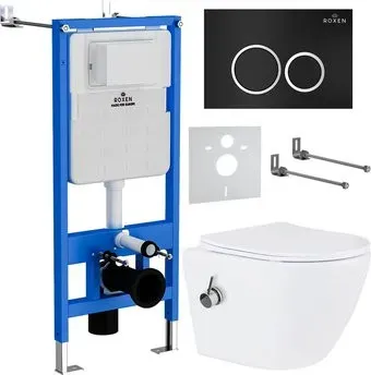 Roxen Antares Bidet в комплекте с инсталляцией StounFix Dual Fresh 6 в 1 906342 (кнопка: черный матовый)