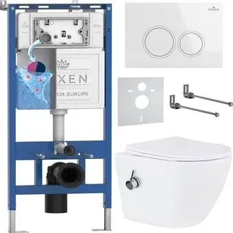 Roxen Antares Bidet в комплекте с инсталляцией StounFix Dual Fresh 6 в 1 902672 (кнопка: белый глянец)