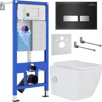 Roxen Cube Bidet One Rimless 6 в 1 StounFix Dual Fresh 649838 (чёрное стекло)