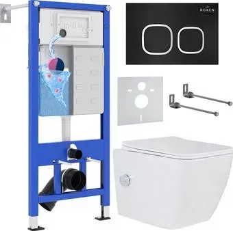 Roxen Cube Bidet One Rimless 6 в 1 StounFix Dual Fresh 546731 (кнопка: черный матовый)