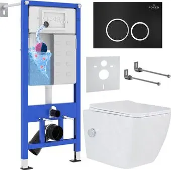 Roxen Cube Bidet One Rimless 6 в 1 StounFix Dual Fresh 508149 (кнопка: черный матовый)