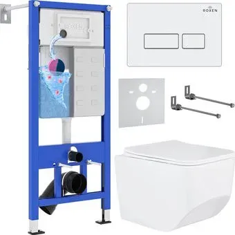 Roxen Boro в комплекте с инсталляцией StounFix Dual Fresh 6 в 1 577353 (кнопка: белый глянец)