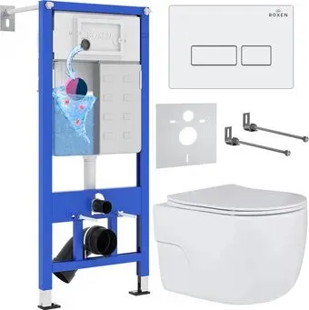 Roxen Porto в комплекте с инсталляцией StounFix Dual Fresh 6 в 1 576390 (кнопка: белый глянец)