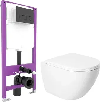 Saniteco KW-9003W Single (безободковый) + Triton Pro EVO815N (с кнопкой черный, матовый)