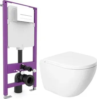 Saniteco KW-9003W Single (безободковый) + Triton Pro EVO815N (с кнопкой белый, матовый)