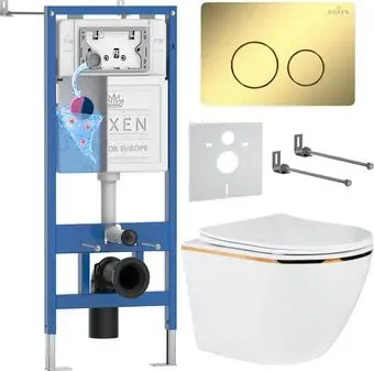Roxen Antares Gold в комплекте с инсталляцией StounFix Dual Fresh 6 в 1 868586 (кнопка: сатин матовая)