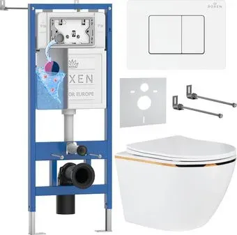 Roxen Antares Gold в комплекте с инсталляцией StounFix Dual Fresh 6 в 1 868553 (кнопка: белый глянцевая)