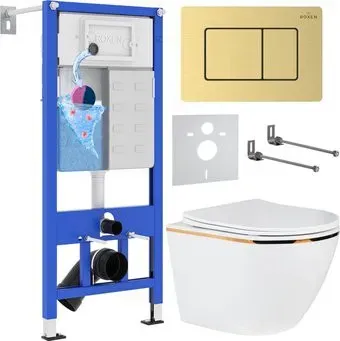 Roxen Antares Gold в комплекте с инсталляцией StounFix Dual Fresh 6 в 1 968460 (кнопка: брашированное золото)