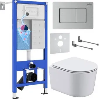 Roxen Simple compact в комплекте с инсталляцией StounFix Dual Fresh 6 в 1 968486 (кнопка: сатин)