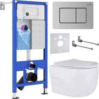 Roxen Porto в комплекте с инсталляцией StounFix Dual Fresh 6 в 1 968445 (кнопка: сатин)