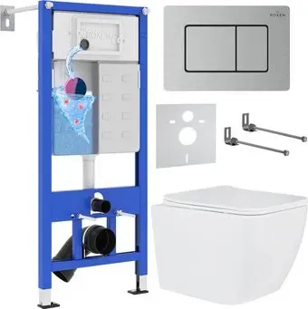 Roxen Cube в комплекте с инсталляцией StounFix Dual Fresh 6 в 1 968436 (кнопка: сатин)
