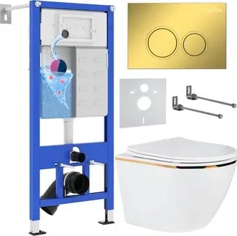 Roxen Antares Gold в комплекте с инсталляцией StounFix Dual Fresh 6 в 1 968092 (кнопка: золото глянцевое )