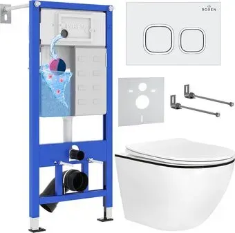 Roxen Antares Black в комплекте с инсталляцией StounFix Dual Fresh 6 в 1 964671 (кнопка: белый глянец)