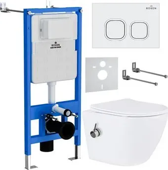 Roxen Antares Bidet в комплекте с инсталляцией StounFix Dual Fresh 6 в 1 934445 (кнопка: белый глянец)