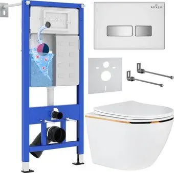 Roxen Antares Gold в комплекте с инсталляцией StounFix Dual Fresh 6 в 1 904965 (белое стекло)