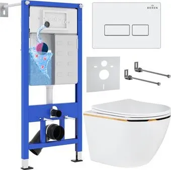 Roxen Antares Gold в комплекте с инсталляцией StounFix Dual Fresh 6 в 1 850609 (кнопка: белый глянец)