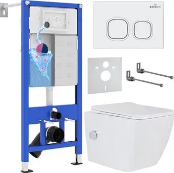 Roxen Cube Bidet в комплекте с инсталляцией StounFix Dual Fresh 6 в 1 542448 (кнопка: белый глянец)