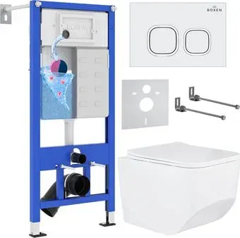 Roxen Boro в комплекте с инсталляцией StounFix Dual Fresh 6 в 1 540025 (кнопка: белый глянец)