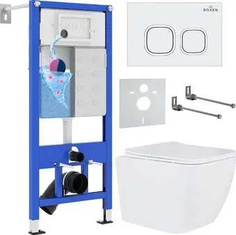 Roxen Cube в комплекте с инсталляцией StounFix Dual Fresh 6 в 1 534002 (кнопка: белый глянец)