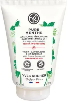 Yves Rocher Pure Menthe Гель-гоммаж д/умывания против черных точек 3 в 1 с Перечной мятой БИО - д/кожи склонной к несовершенствам 125 мл