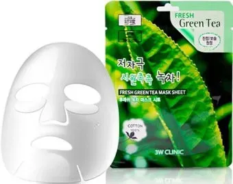3W Clinic Маска для лица тканевая Fresh Green tea Mask Sheet