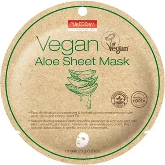 Purederm Маска для лица тканевая Vegan Sheet Mask Aloe (23 г)
