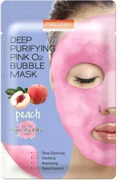 Purederm Маска для лица тканевая Deep Purifying Pink O2 Bubble Mask персик (25 г)