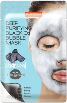 Purederm Маска для лица тканевая Deep Purifying Black O2 Bubble Mask уголь (20 г)